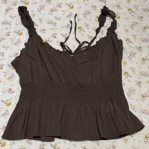 American Eagle Ruched Lace Tank Top